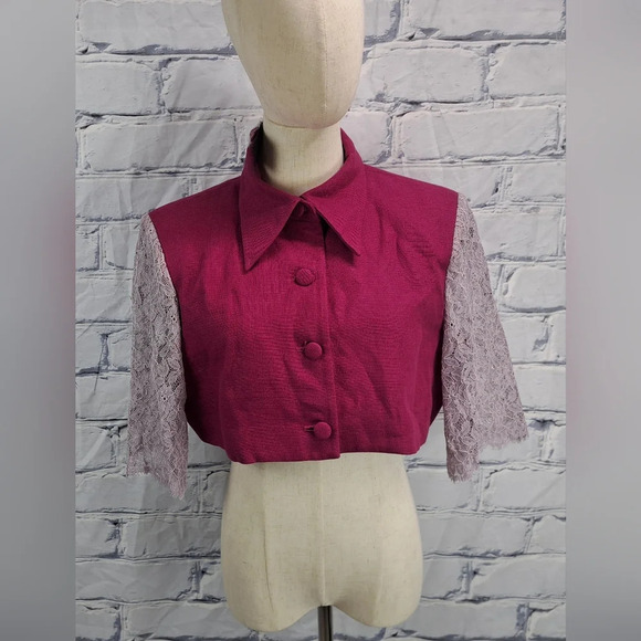 NWT Vivienne Hu New York Women's Jacket Cropped Lace Sleeves Linen Blazer 8 US - Picture 1 of 11